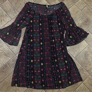Roper Black and Pink Patterned Long Sleeve Dress